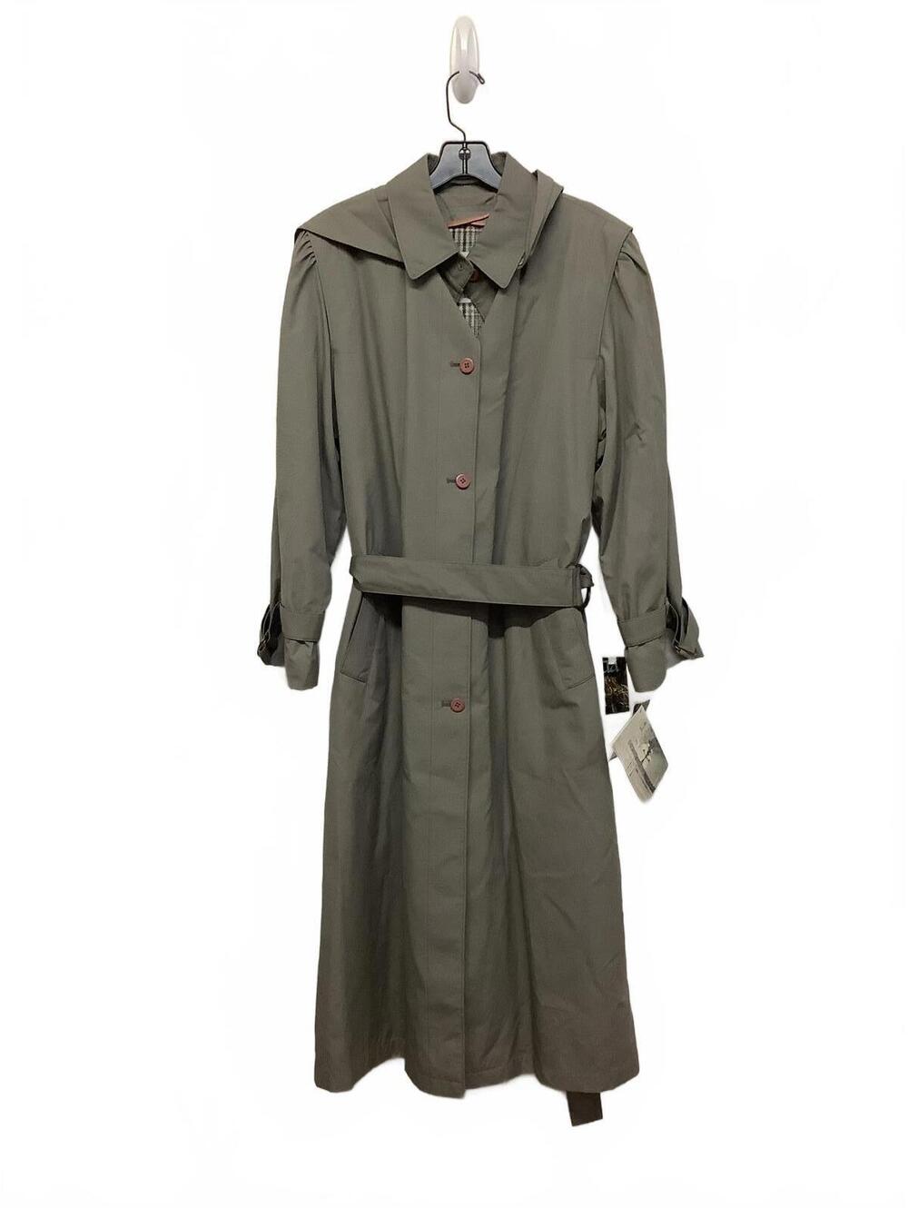 Women's Vintage 90s Misty Harbor Gray Hooded Trench Coat with Belt NWT Size 10